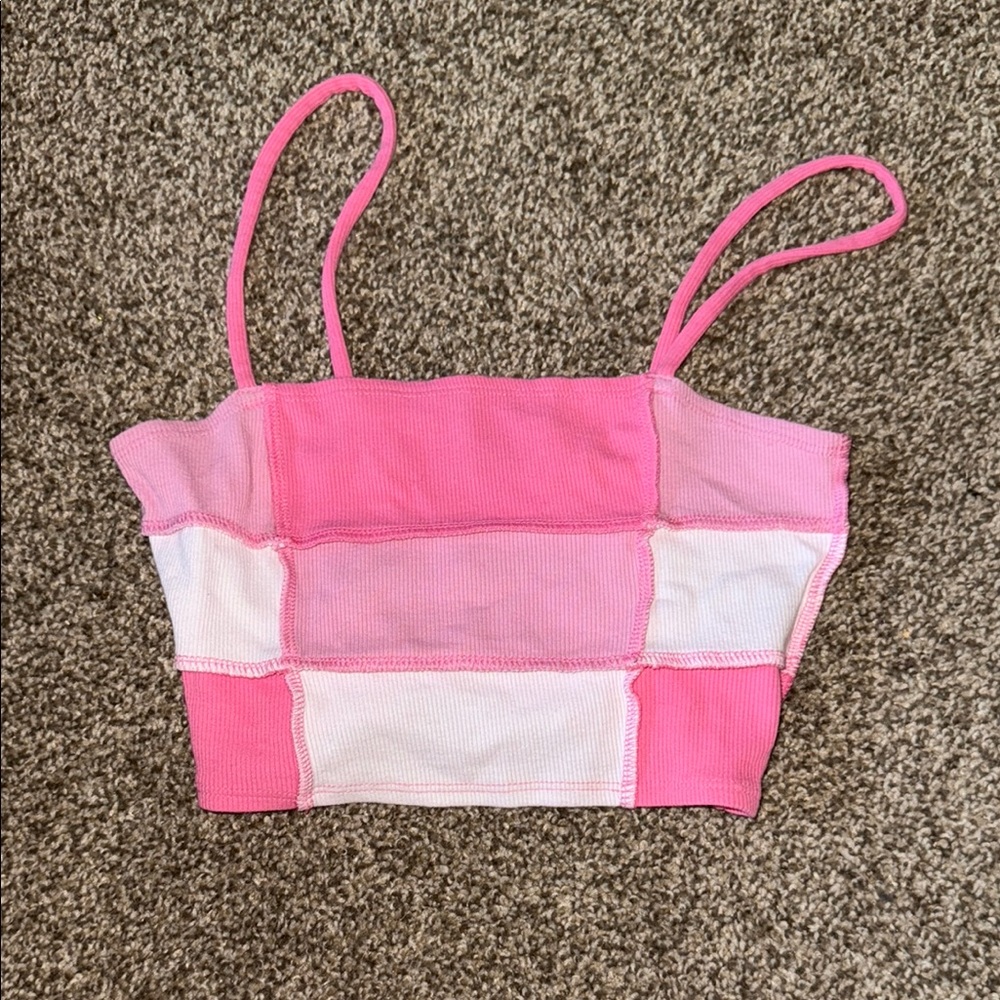 Pink and White Patchwork Crop Top
